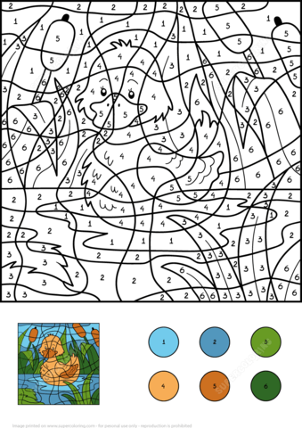 Duck Color By Number Coloring Page